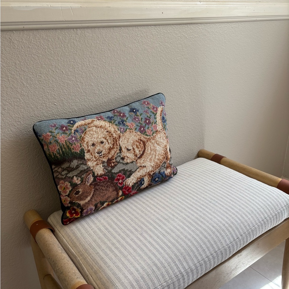 Floral Animal Needlepoint Tapestry Pillow - Picture 4 of 8